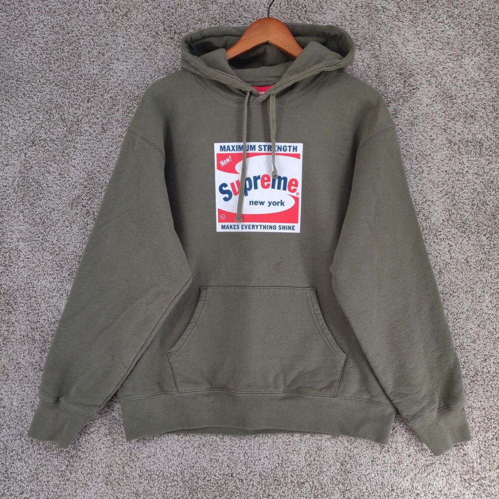 Supreme Shine Hoodie Mens Medium Green Brillo Logo Cotton Fleece Sweatshirt 2021